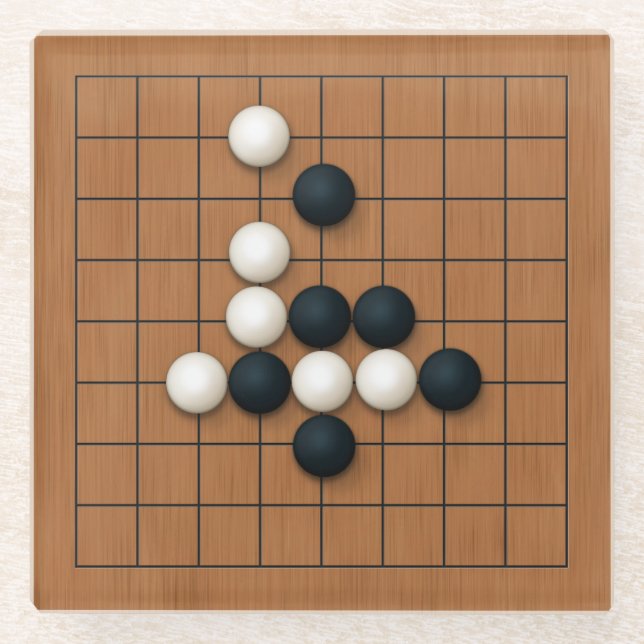 Miniature 9x9 Go Board with Stones (2) Glass Coaster (Front)