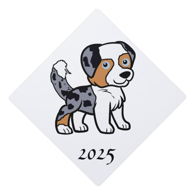 Miniature American Shepherd Blue Merle w tail Graduation Cap Topper (Front)