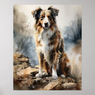 Miniature American Shepherd Dog Art Print Poster