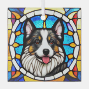 Miniature American Shepherd Dog "Stained Glass"  Glass Ornament