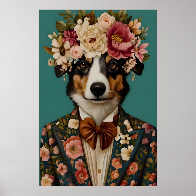 Miniature American Shepherd In Suit Poster (Front)