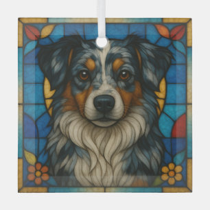 Miniature American Shepherd Merle "Stained Glass" Glass Ornament