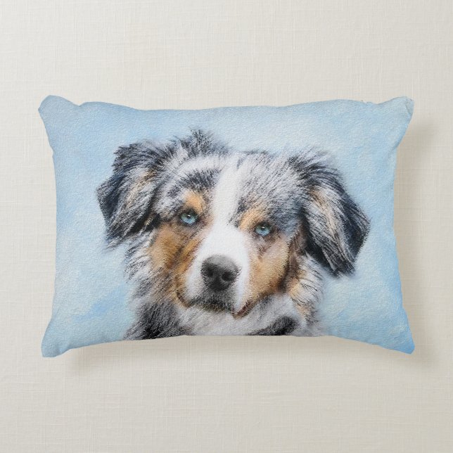 Miniature American Shepherd Painting - Dog Art Accent Pillow (Front)