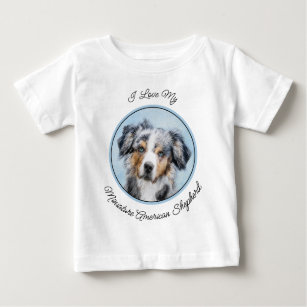 Miniature American Shepherd Painting - Dog Art Baby T-Shirt