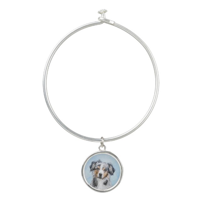 Miniature American Shepherd Painting - Dog Art Bangle Bracelet (Front)