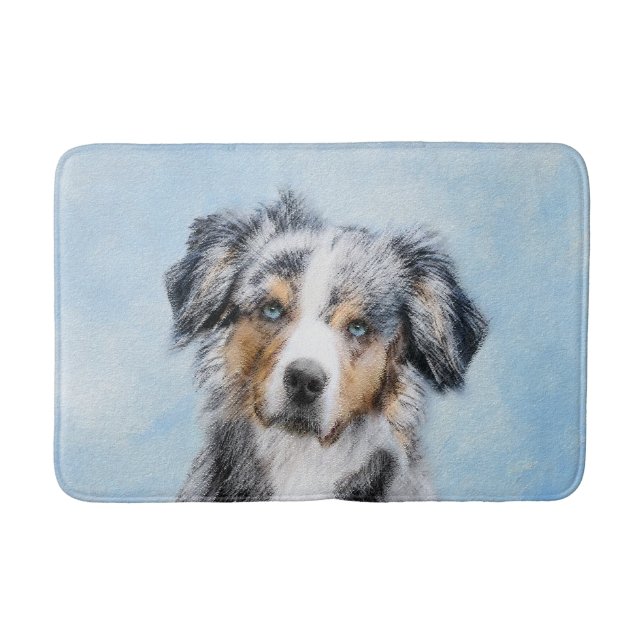 Miniature American Shepherd Painting - Dog Art Bath Mat (Front)
