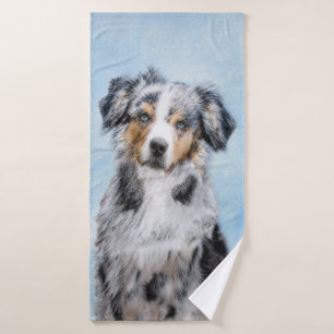 Miniature American Shepherd Painting - Dog Art Bath Towel Set