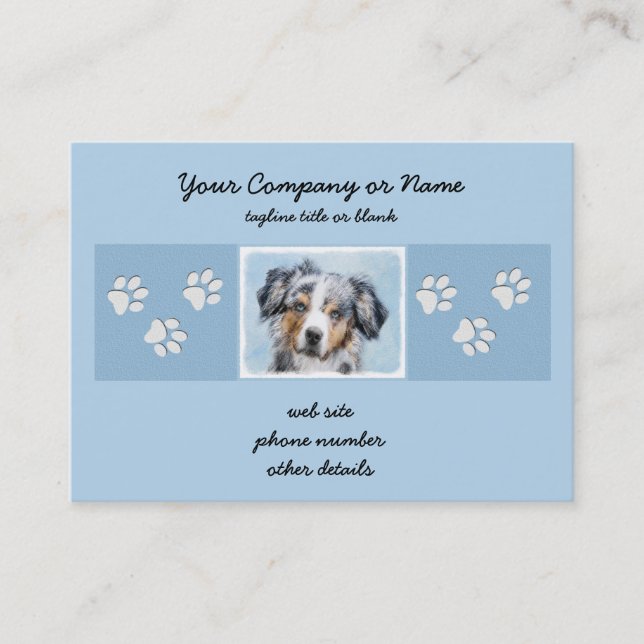 Miniature American Shepherd Painting - Dog Art Business Card (Front)