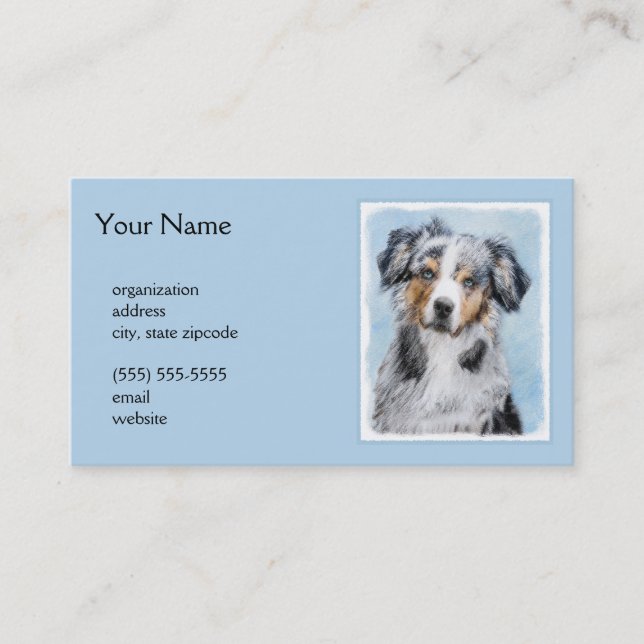 Miniature American Shepherd Painting - Dog Art Business Card (Front)