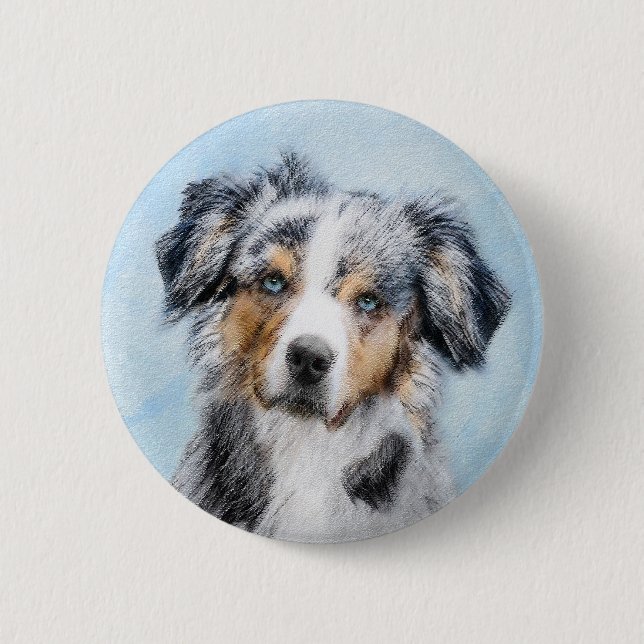 Miniature American Shepherd Painting - Dog Art Button (Front)