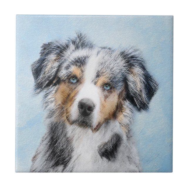 Miniature American Shepherd Painting - Dog Art Ceramic Tile (Front)