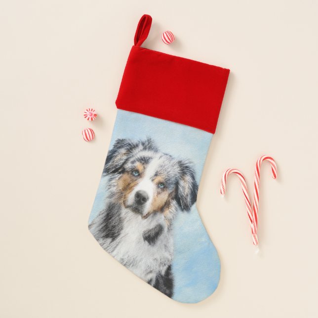 Miniature American Shepherd Painting - Dog Art Christmas Stocking (Front)