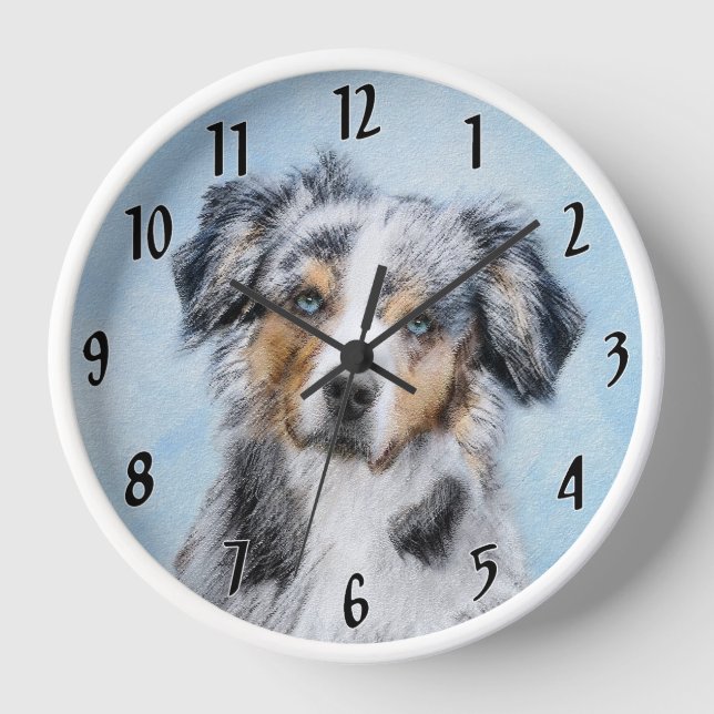 Miniature American Shepherd Painting - Dog Art Clock (Front)