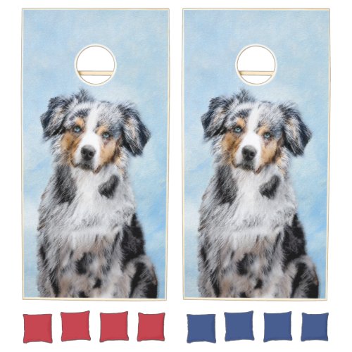 Miniature American Shepherd Painting _ Dog Art Cornhole Set