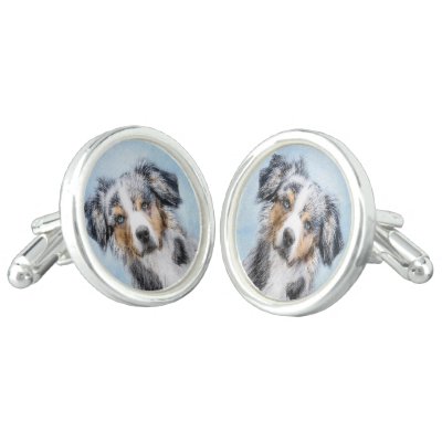 Miniature American Shepherd Painting - Dog Art Cufflinks
