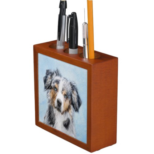 Miniature American Shepherd Painting _ Dog Art Desk Organizer