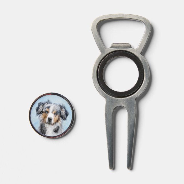 Miniature American Shepherd Painting - Dog Art Divot Tool (Front (Open))