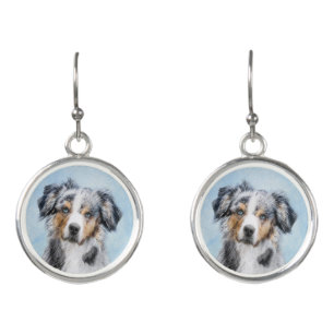 Miniature American Shepherd Painting - Dog Art Earrings