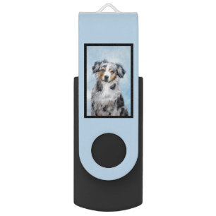 Miniature American Shepherd Painting - Dog Art Flash Drive