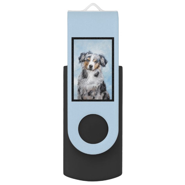 Miniature American Shepherd Painting - Dog Art Flash Drive (Back (Vertical))