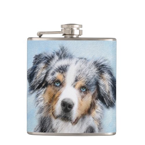 Miniature American Shepherd Painting _ Dog Art Flask
