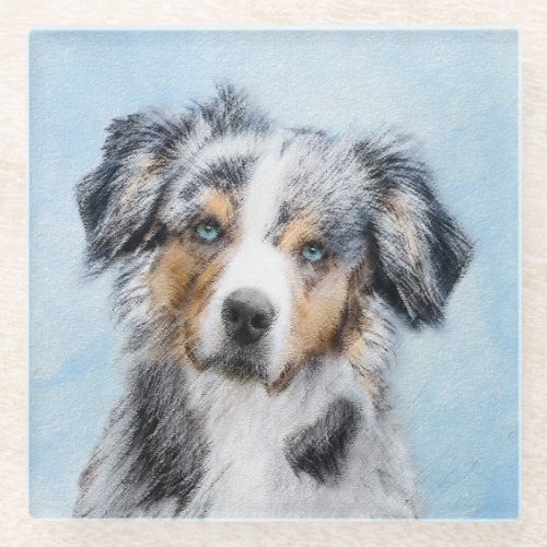 Miniature American Shepherd Painting _ Dog Art Glass Coaster