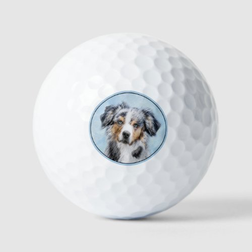 Miniature American Shepherd Painting _ Dog Art Golf Balls