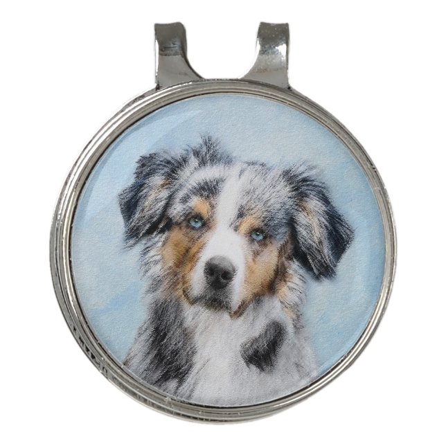 Miniature American Shepherd Painting - Dog Art Golf Hat Clip (Front)