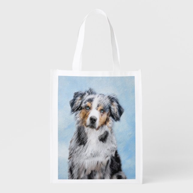 Miniature American Shepherd Painting - Dog Art Grocery Bag (Front)