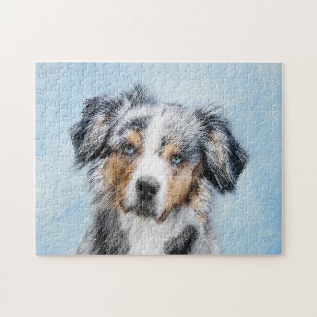 Miniature American Shepherd Painting - Dog Art Jigsaw Puzzle (Horizontal)
