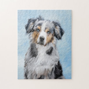 Miniature American Shepherd Painting - Dog Art Jigsaw Puzzle