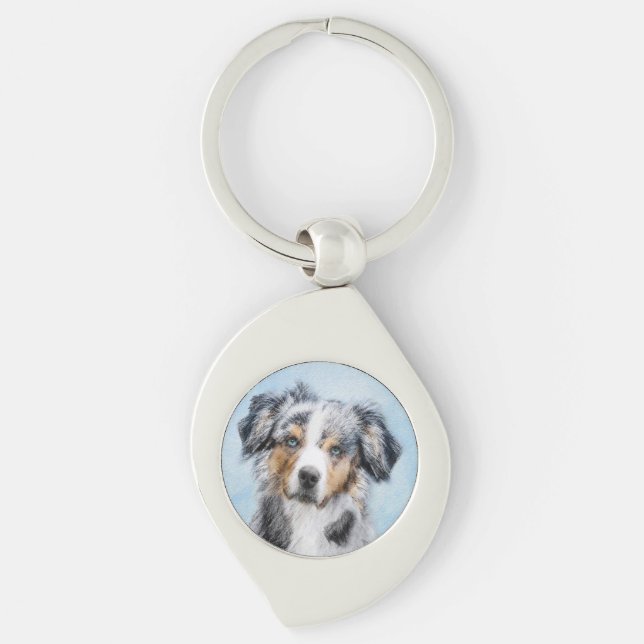 Miniature American Shepherd Painting - Dog Art Keychain (Front)