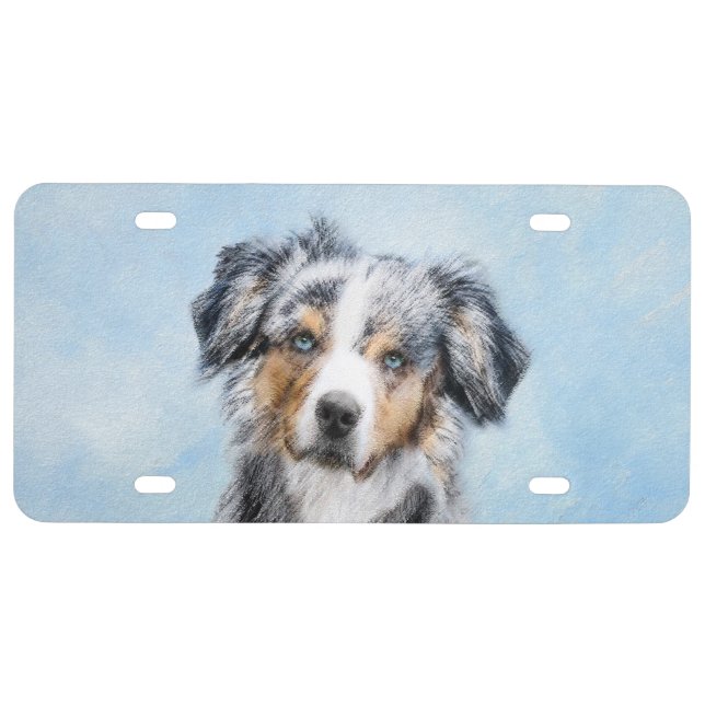 Miniature American Shepherd Painting - Dog Art License Plate (Front)