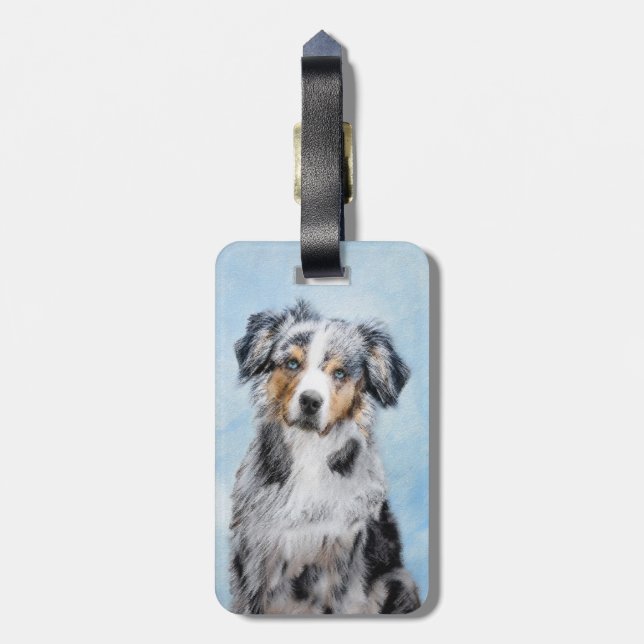 Miniature American Shepherd Painting - Dog Art Luggage Tag (Back Vertical)