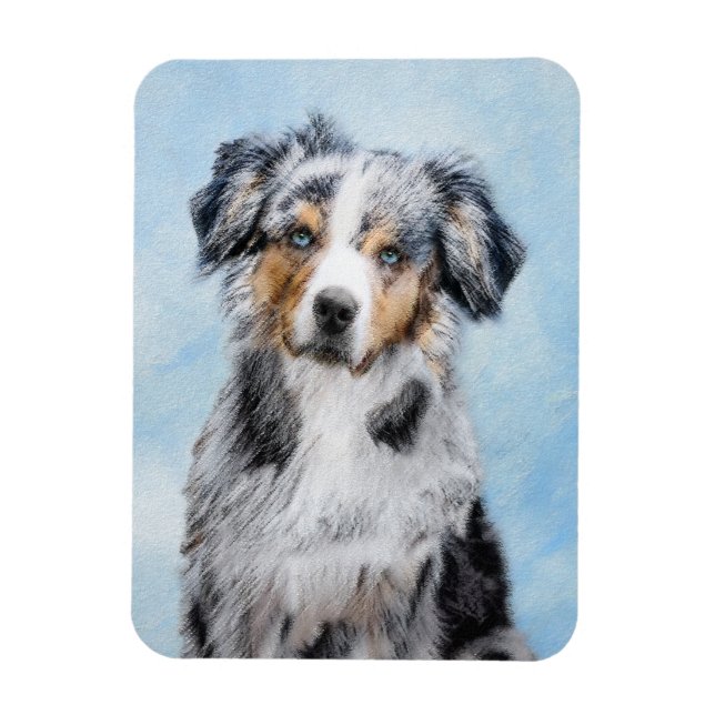 Miniature American Shepherd Painting - Dog Art Magnet (Vertical)