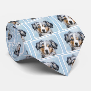 Miniature American Shepherd Painting - Dog Art Neck Tie