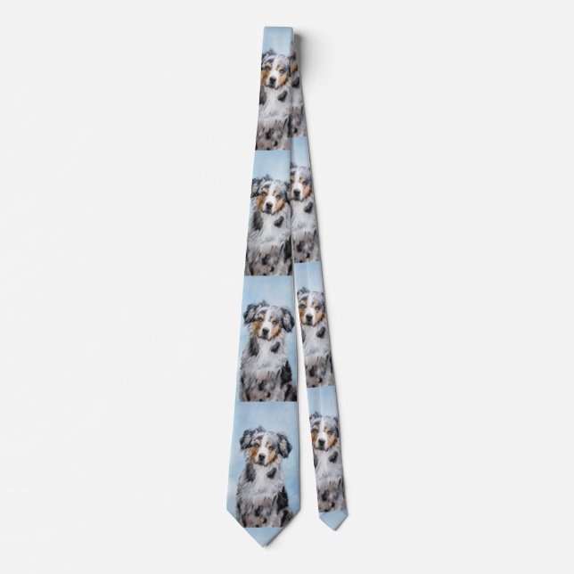 Miniature American Shepherd Painting - Dog Art Neck Tie (Front)