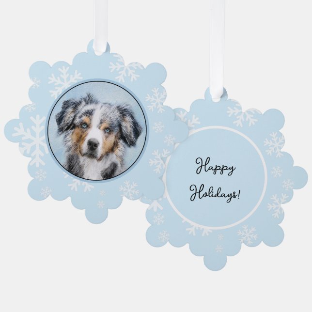 Miniature American Shepherd Painting - Dog Art Ornament Card (Front/Back)