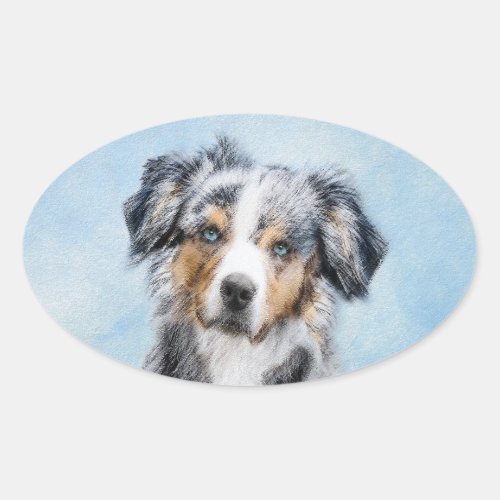 Miniature American Shepherd Painting _ Dog Art Oval Sticker