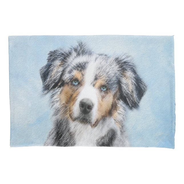 Miniature American Shepherd Painting - Dog Art Pillow Case (Front)
