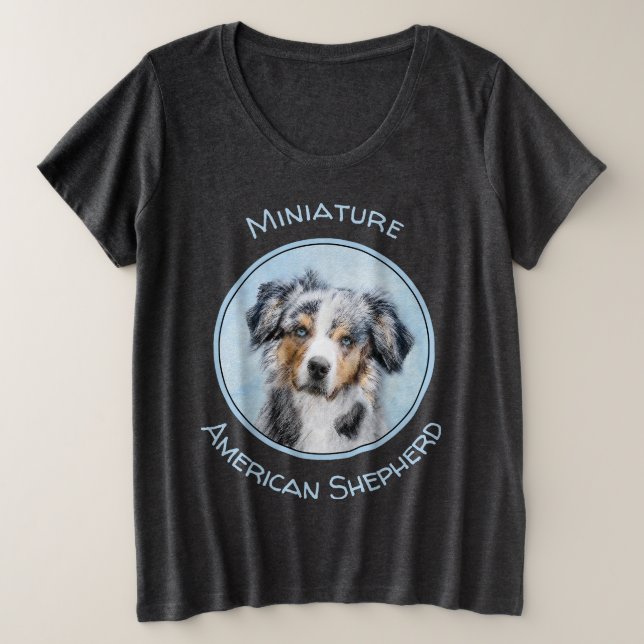 Miniature American Shepherd Painting - Dog Art Plus Size T-Shirt (Design Front)