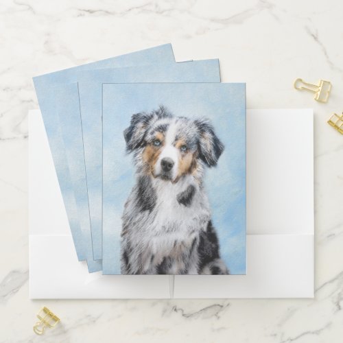 Miniature American Shepherd Painting - Dog Art Pocket Folder