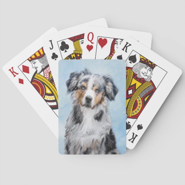 Miniature American Shepherd Painting - Dog Art Poker Cards (Back)