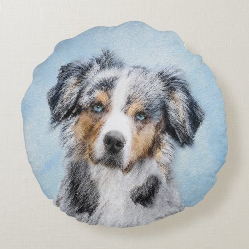Miniature American Shepherd Painting _ Dog Art Round Pillow