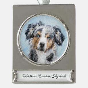 Miniature American Shepherd Painting - Dog Art Sil Silver Plated Banner Ornament