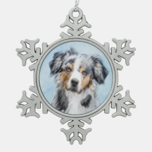 Miniature American Shepherd Painting - Dog Art Snowflake Pewter Christmas Ornament