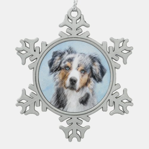 Miniature American Shepherd Painting _ Dog Art Snowflake Pewter Christmas Ornament