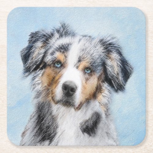 Miniature American Shepherd Painting _ Dog Art Square Paper Coaster