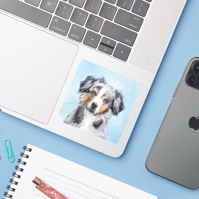 Miniature American Shepherd Painting - Dog Art Sticker (Laptop w/ iPhone)