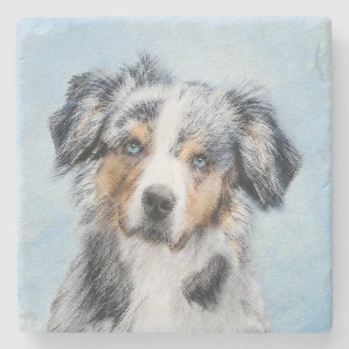Miniature American Shepherd Painting _ Dog Art Stone Coaster